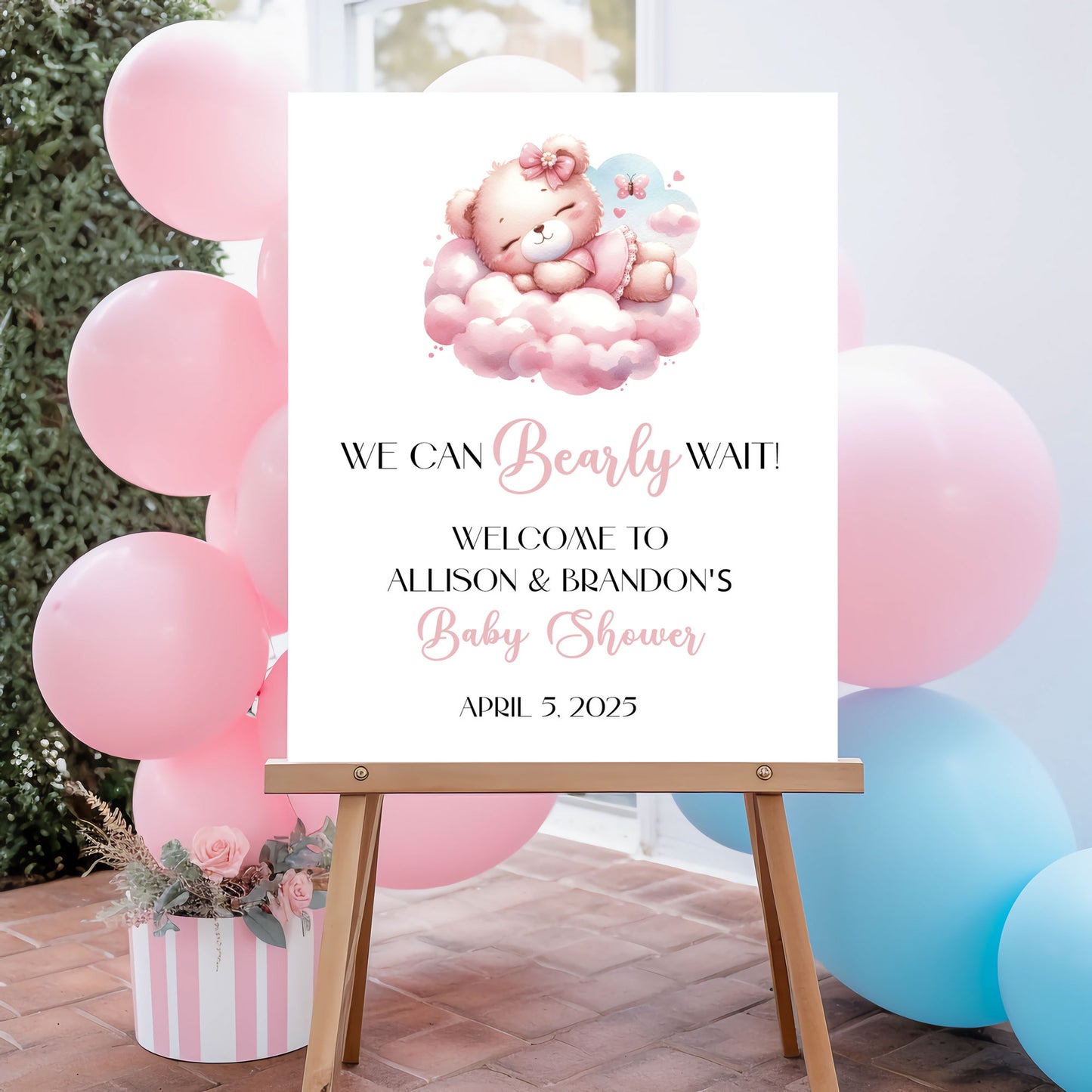 Bear Themed Acrylic Baby Girl Shower Sign