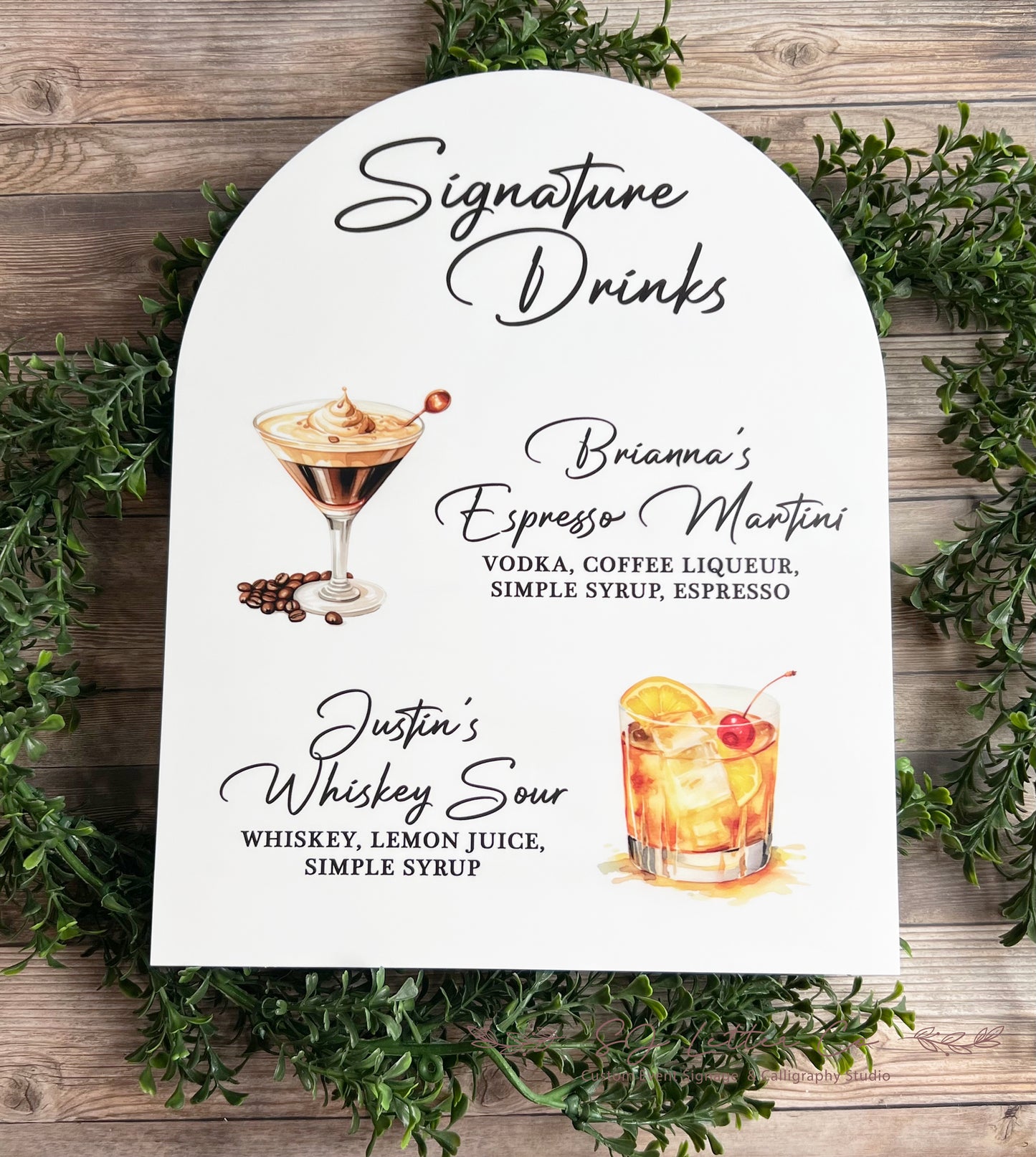 Acrylic Wedding Signature Drinks Bar Sign | Acrylic Arch Shape Bar Sign with Acrylic Stand