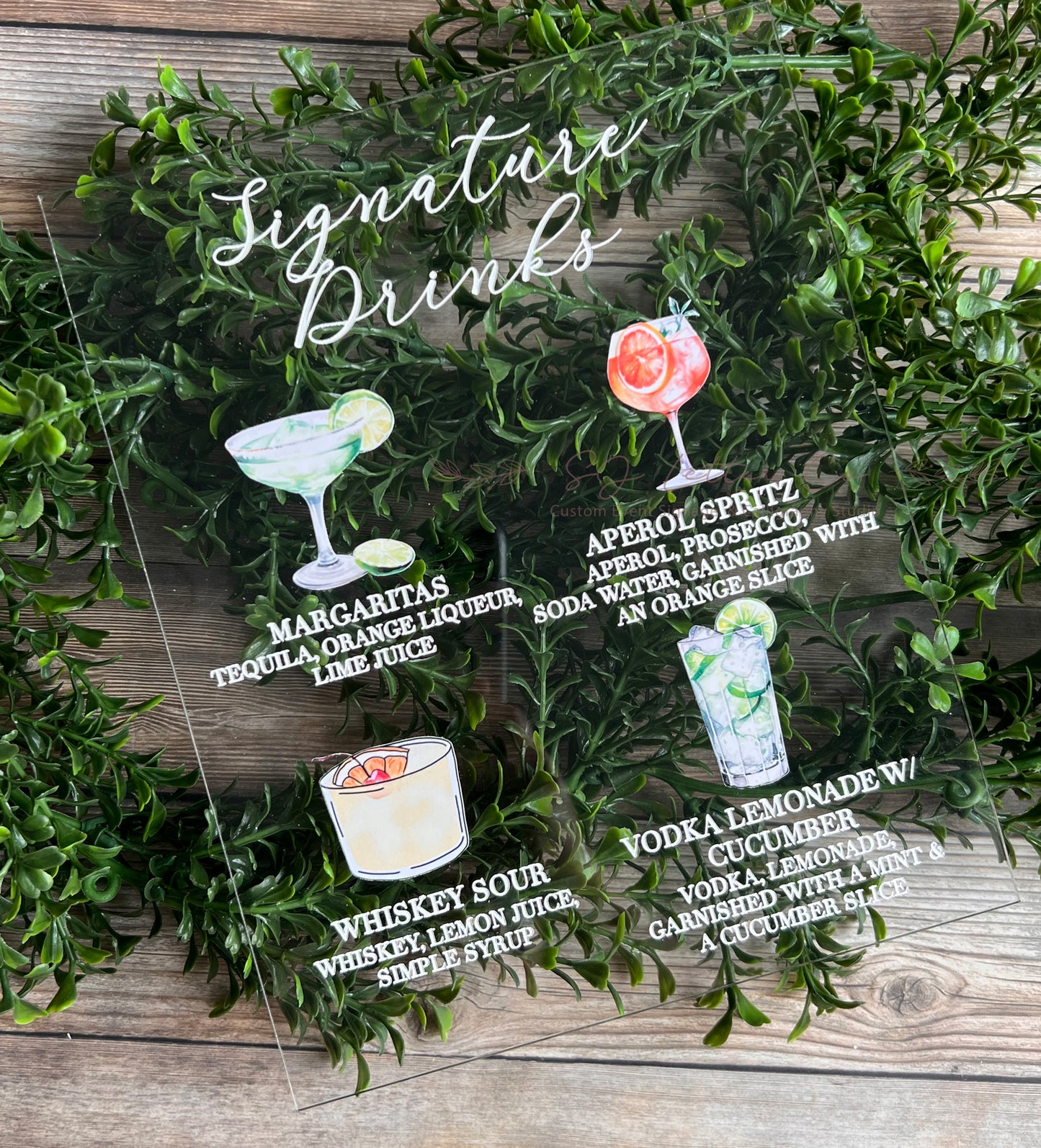 Acrylic Wedding Illustrated Signature Drinks Bar Sign