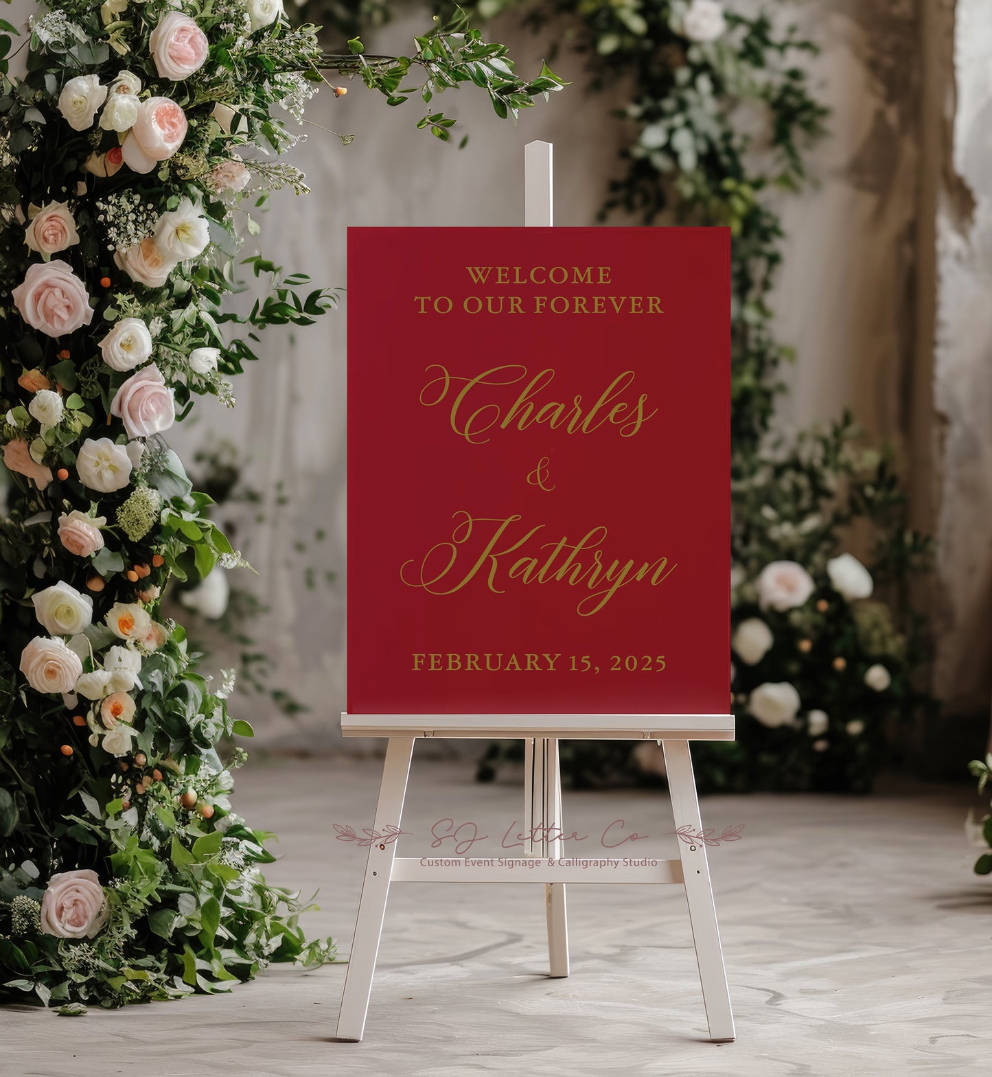 Solid Burgundy Wedding Welcome Acrylic Sign