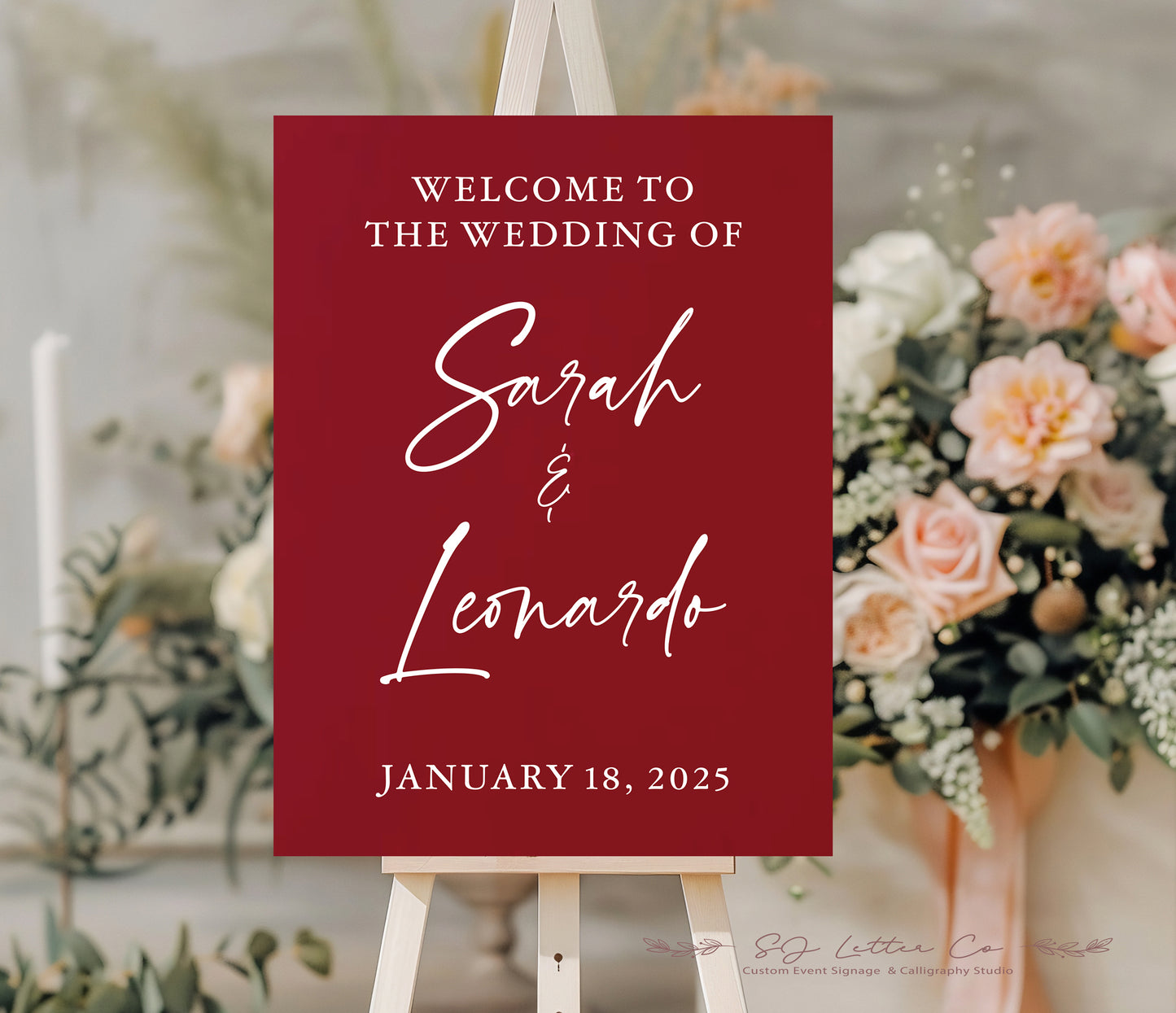 Solid Burgundy Wedding Welcome Acrylic Sign