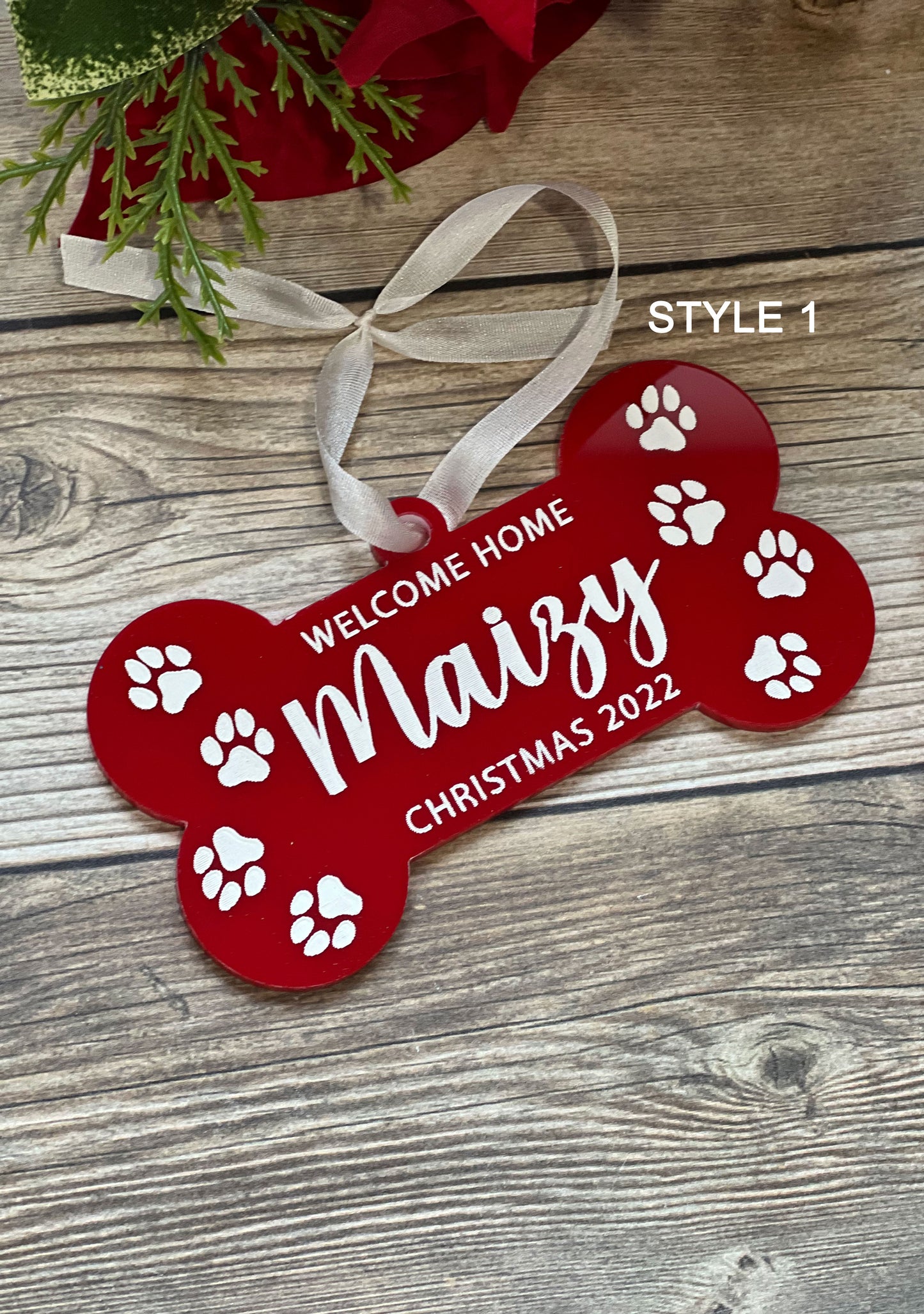 Personalized Pet Christmas Dog Bone Ornament