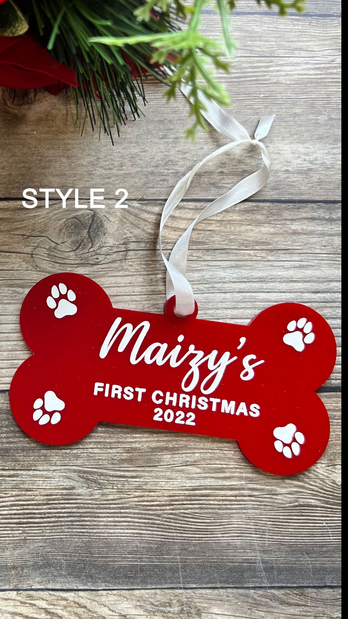 Personalized Pet Christmas Dog Bone Ornament