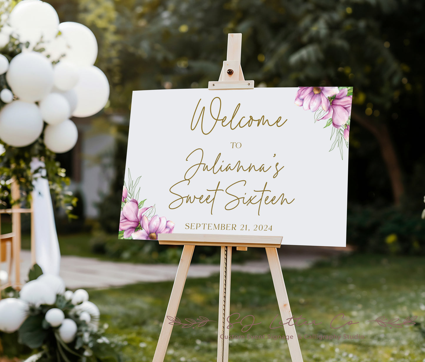 Acrylic Floral Birthday Welcome Sign | Sweet Sixteen Sign | Custom Acrylic Birthday Sign | Acrylic Quinceanera Welcome Sign