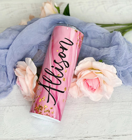 Personalized 20oz Stainless Steel Double Wall Skinny Tumbler | Personalized Bridal Party Gift | Bridesmaid Tumbler Gift