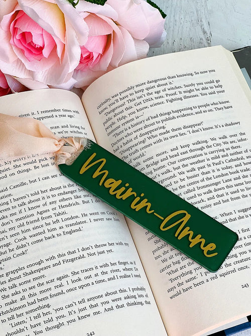 Personalized Acrylic Bookmark | Personalized Wedding Favors Place Cards | Full Painted Back Painted Bookmark with Frayed Edge Silk Ribbon
