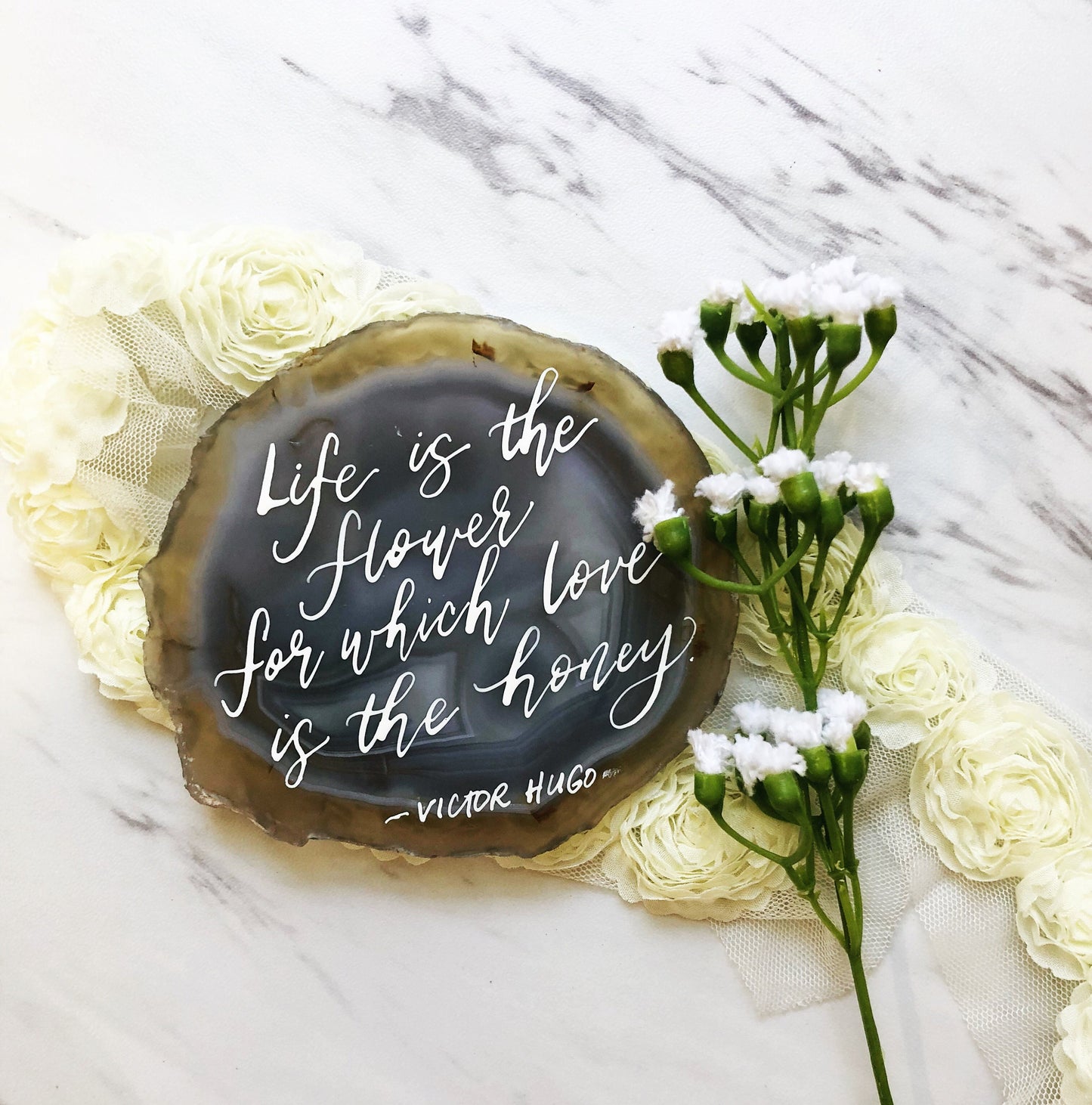 Custom Poem Verse Quote Calligraphy on Agate Slice