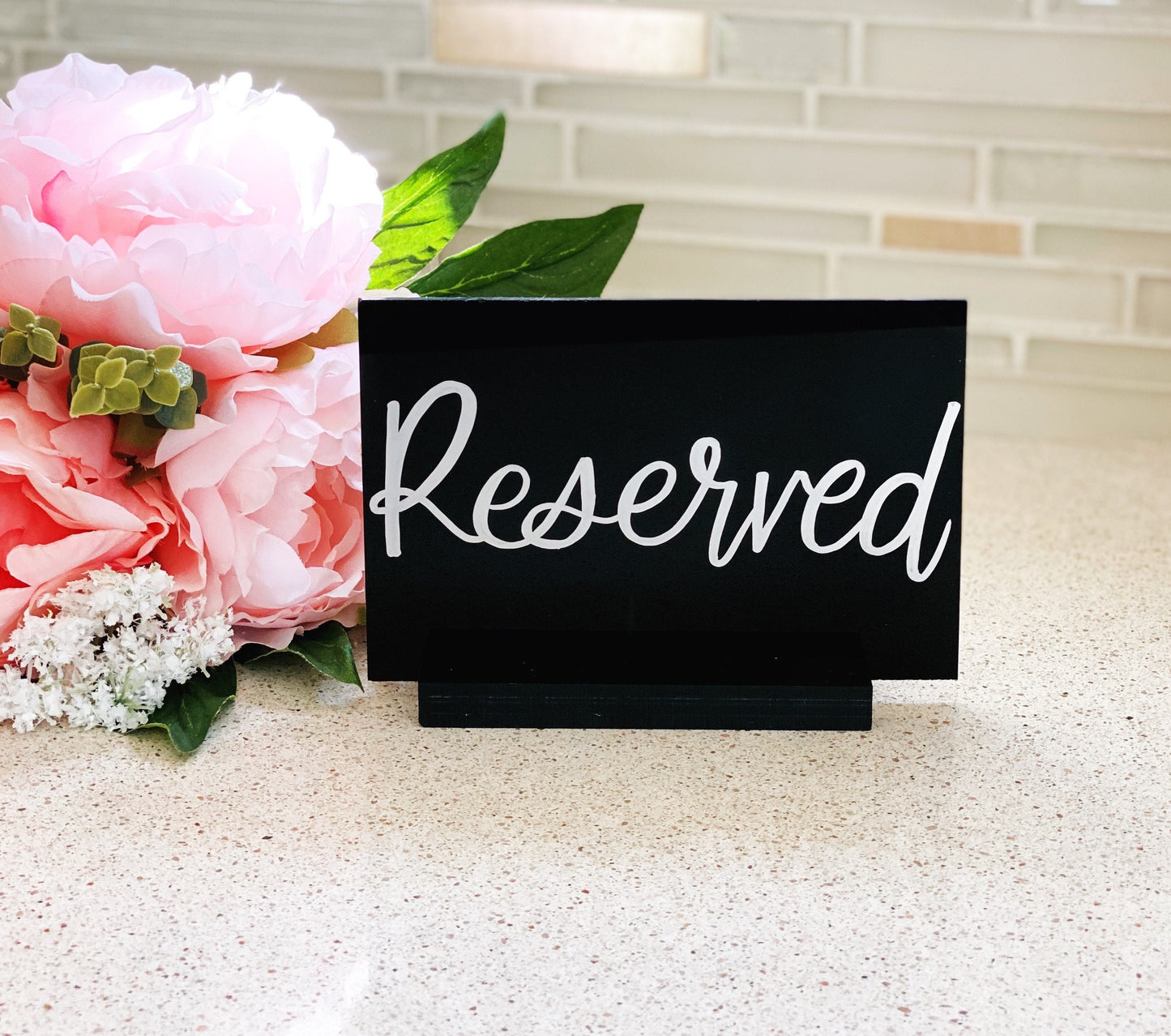 RESERVED Clear Acrylic Table Sign | "RESERVED" Back Painted Acrylic Table Sign | 4x6 Size Acrylic Sign