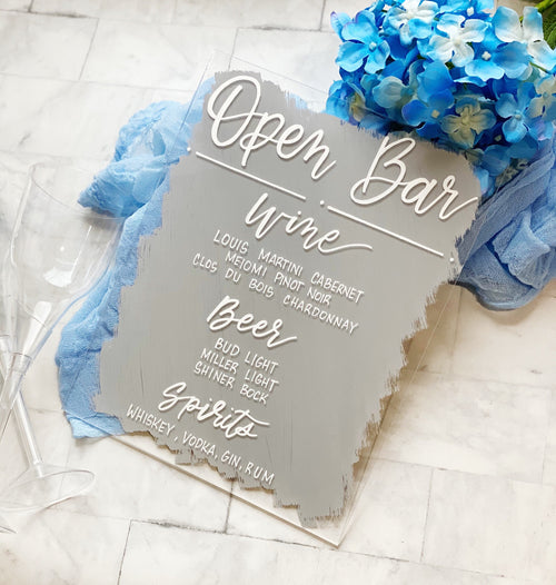 Small Bar Menu Acrylic Sign | Open Bar Sign | Signature Drinks Sign | Acrylic Wedding Sign