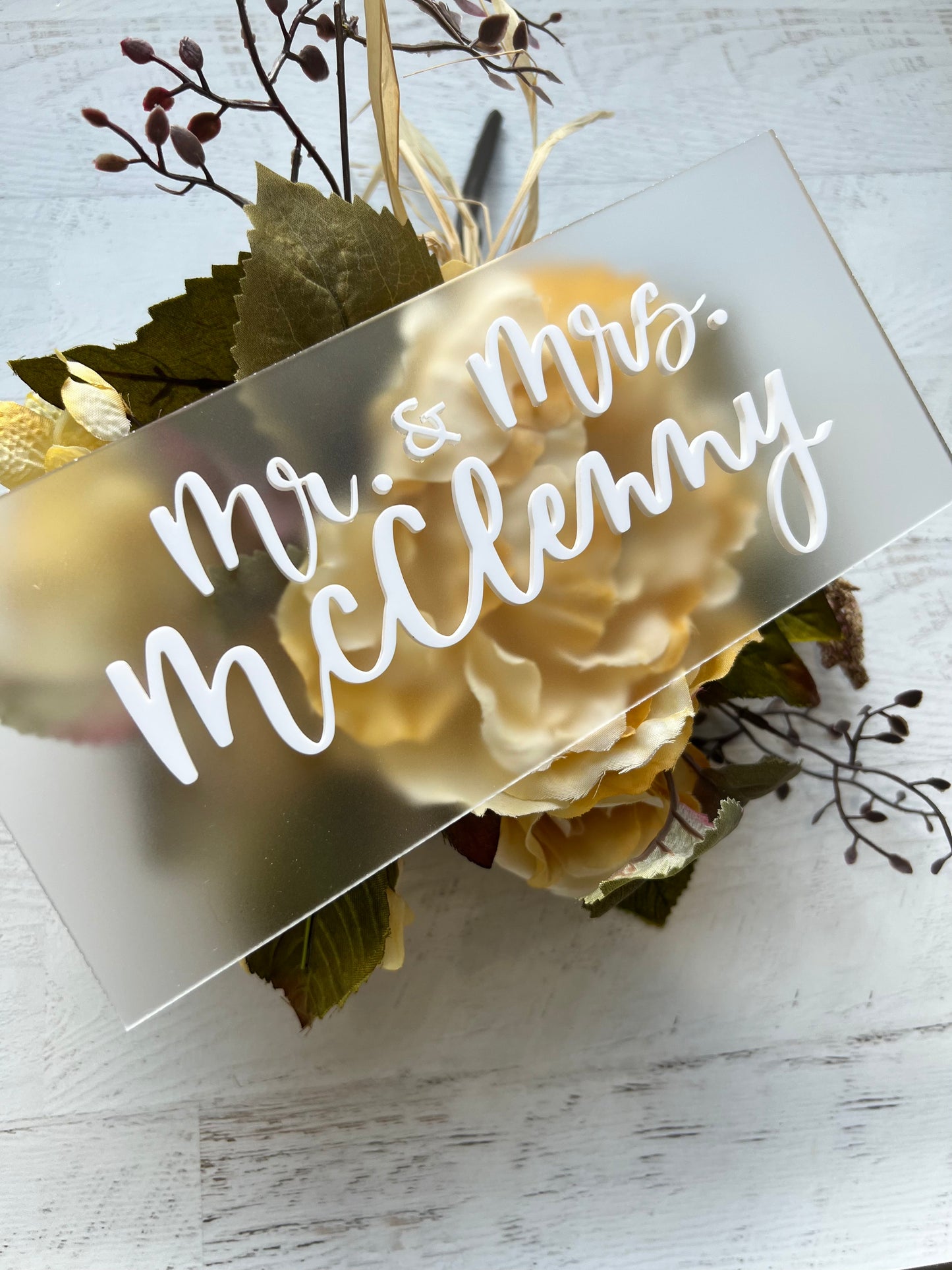 Mr. & Mrs. Wedding Head Table 3D Acrylic Signs | Family Name Laser Cut Acrylic Sign with Stand | Sweetheart Table Decor