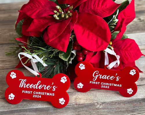 Personalized Acrylic Dog Bone Ornament | Custom Acrylic Pet Ornament | Personalized Pet Ornaments | Custom Dog Tags