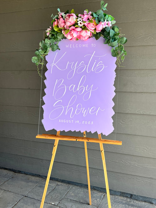 Acrylic Baby Shower Welcome Sign Painted Back | Acrylic Welcome Sign | Gender Reveal Sign