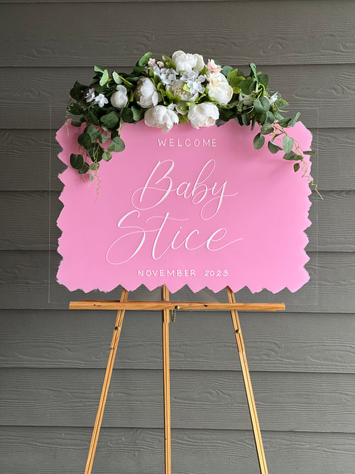 Acrylic Baby Shower Welcome Sign Painted Back | Acrylic Welcome Sign | Gender Reveal Sign