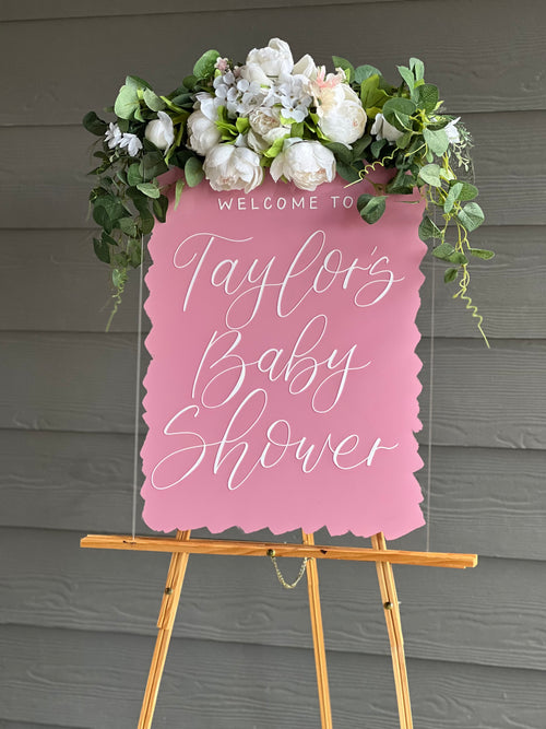 Acrylic Baby Shower Welcome Sign Painted Back | Acrylic Welcome Sign | Gender Reveal Sign