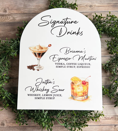 Acrylic Wedding Signature Drinks Bar Sign | Acrylic Arch Shape Bar Sign with Acrylic Stand
