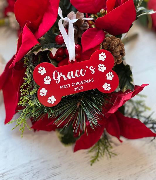 Personalized Pet Christmas Dog Bone Ornament