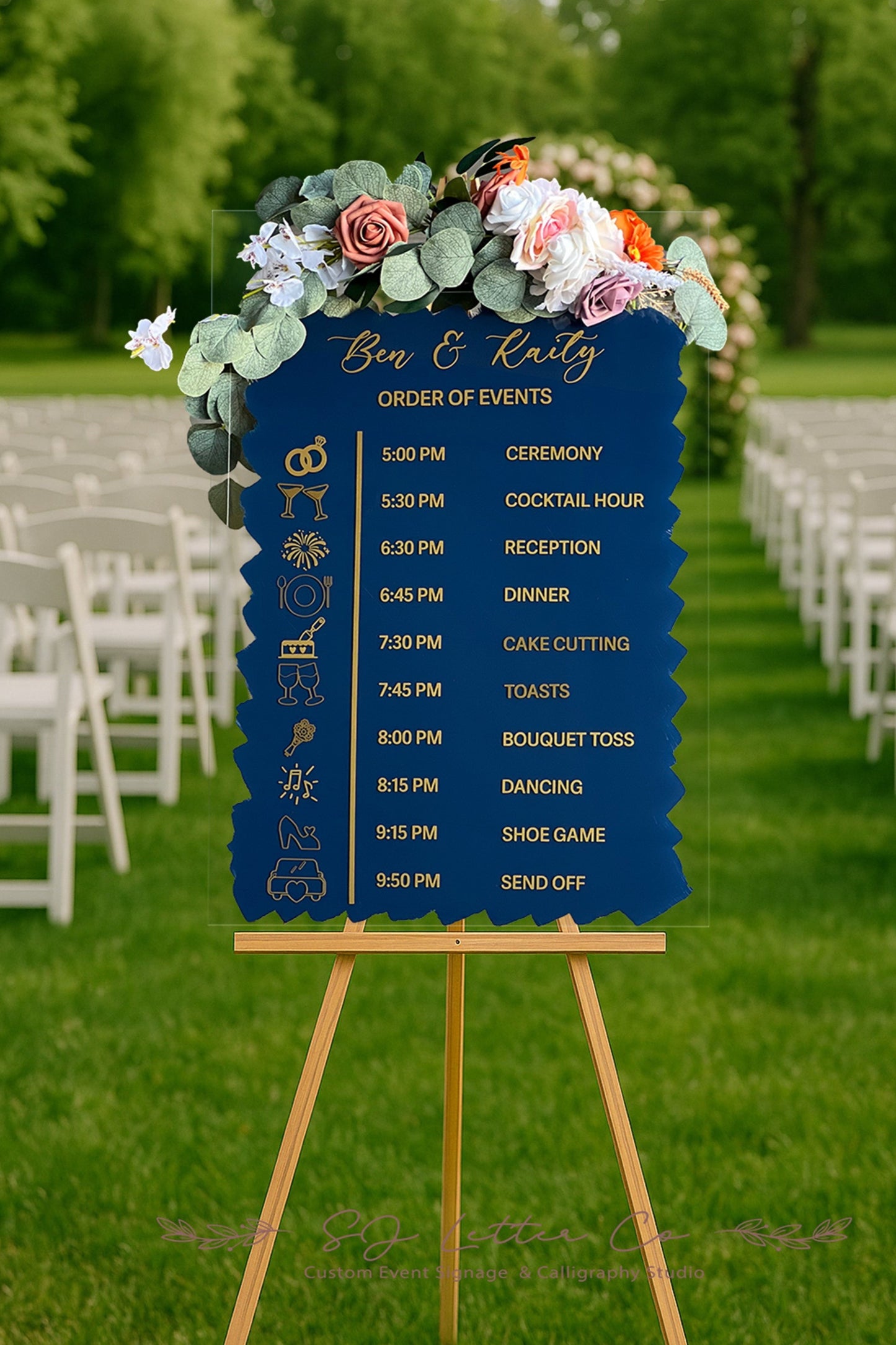 Order of Events Wedding Ceremony Acrylic Sign | Timeline of Events with Icons Acrylic Wedding Sign | Custom Wedding Event Schedule Sign with Icons