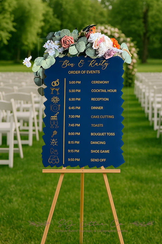 Order of Events Wedding Ceremony Acrylic Sign | Timeline of Events with Icons Acrylic Wedding Sign | Custom Wedding Event Schedule Sign with Icons