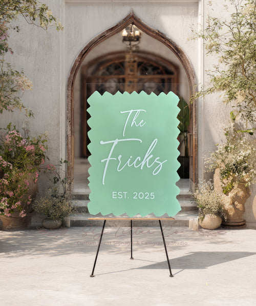 Back Painted Acrylic Wedding Family Name Sign | Acrylic Wedding Welcome Sign