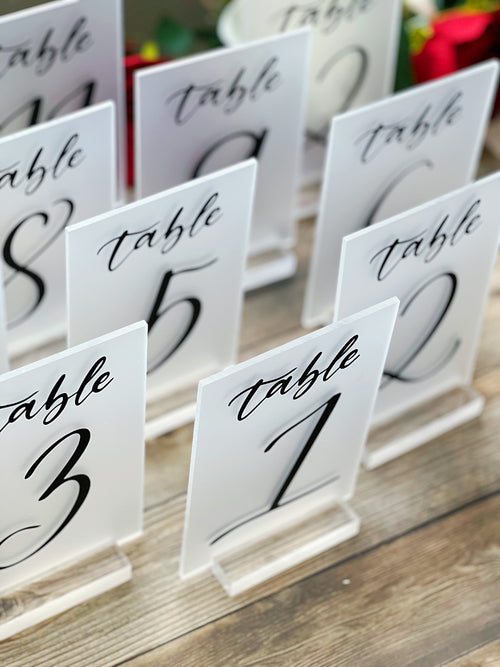 Frosted Acrylic Table Number Sign | Frosted and White Acrylic Wedding Sign | Modern Wedding Table Numbers