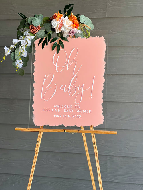 Acrylic Baby Shower Welcome Sign Painted Back | Acrylic Welcome Sign | Gender Reveal Sign