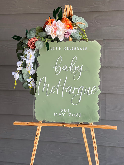 Acrylic Baby Shower Welcome Sign Painted Back | Acrylic Welcome Sign | Gender Reveal Sign