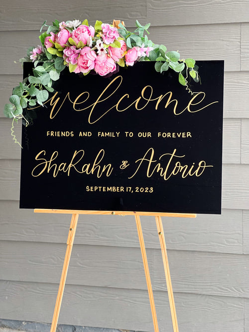 Black Acrylic Wedding Welcome Sign | Modern Chic Wedding Welcome Sign | Black Acrylic Custom Calligraphy Sign