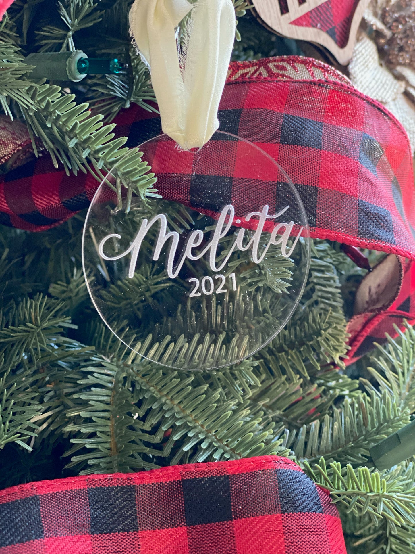 Personalized Engraved Round Christmas Ornament | Custom Round Acrylic Ornaments | Personalized Holiday Ornaments