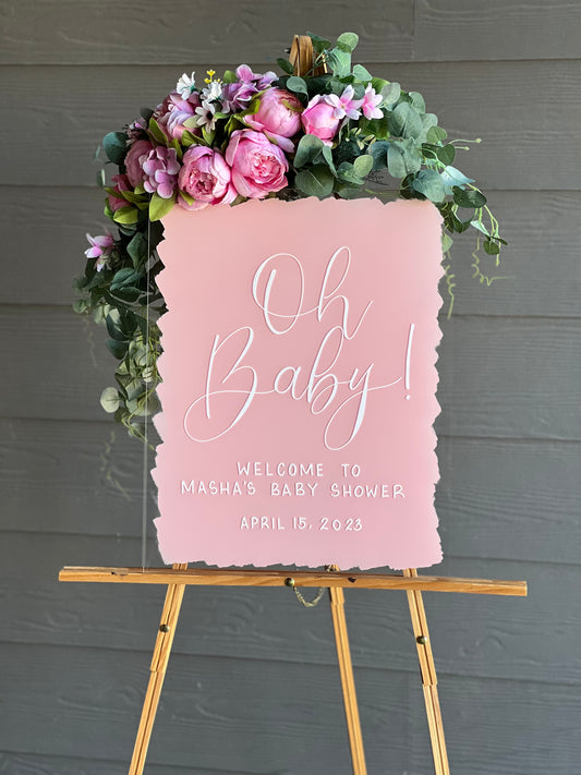 Acrylic Baby Shower Welcome Sign Painted Back | Acrylic Welcome Sign | Wedding Acrylic Sign