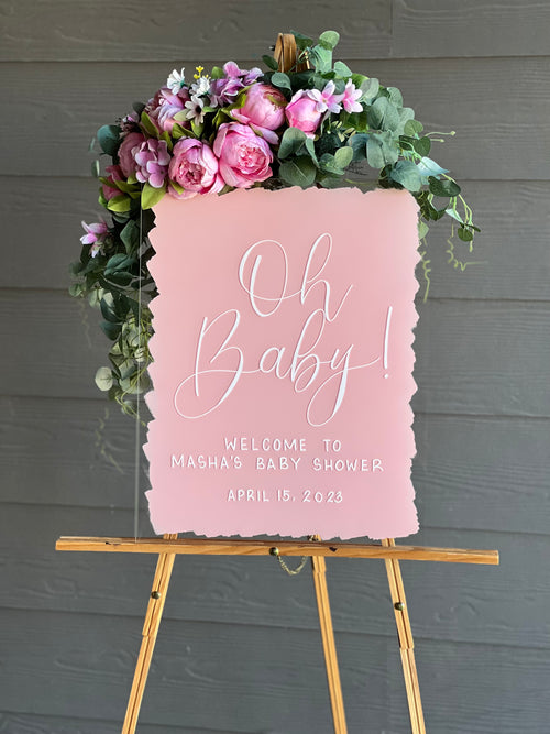 Acrylic Baby Shower Welcome Sign Painted Back | Acrylic Welcome Sign | Gender Reveal Sign