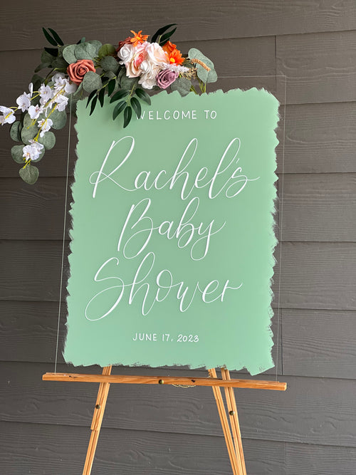 Acrylic Baby Shower Welcome Sign Painted Back | Acrylic Welcome Sign | Gender Reveal Sign