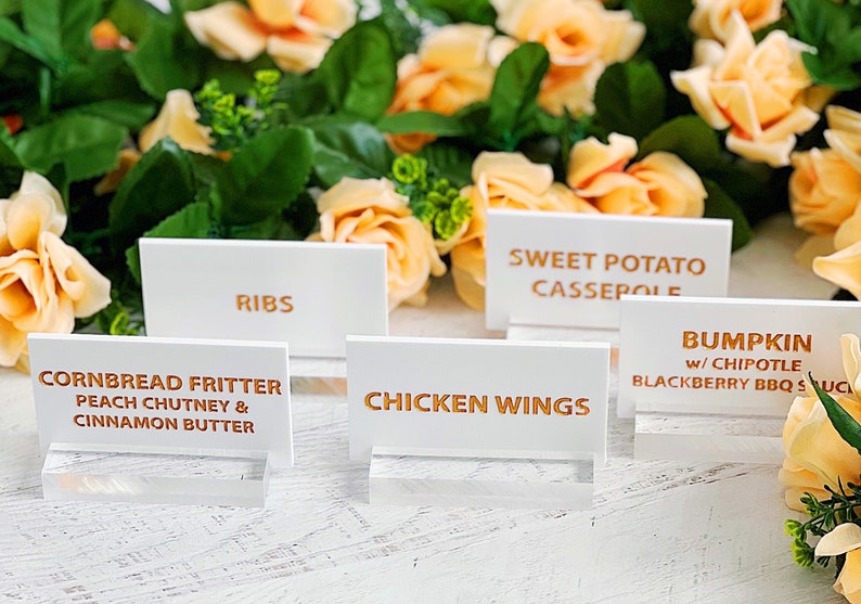 Buffet Food Acrylic Sign / Food Label Signs / Wedding Buffet Name Sign ...