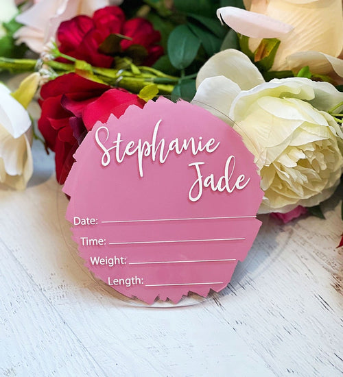 Laser Engraved Acrylic Birth Announcement Sign| Newborn Baby Announcement Stats Sign| Baby Nursery Acrylic Name Sign| Birth Photo Sign