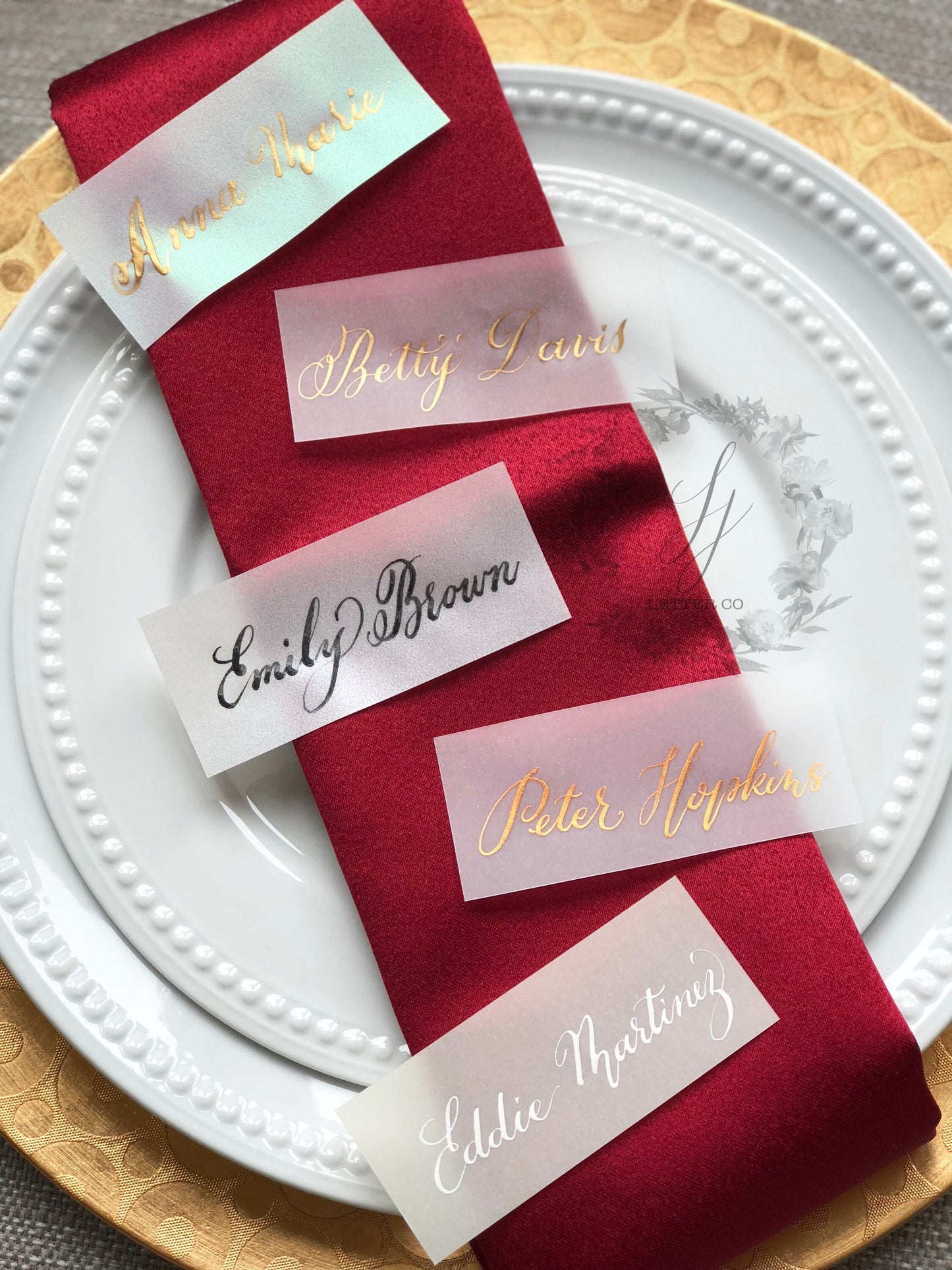 Vellum Wedding Calligraphy Place Card | Place Card with Meal Choice Wax Seal Stamp