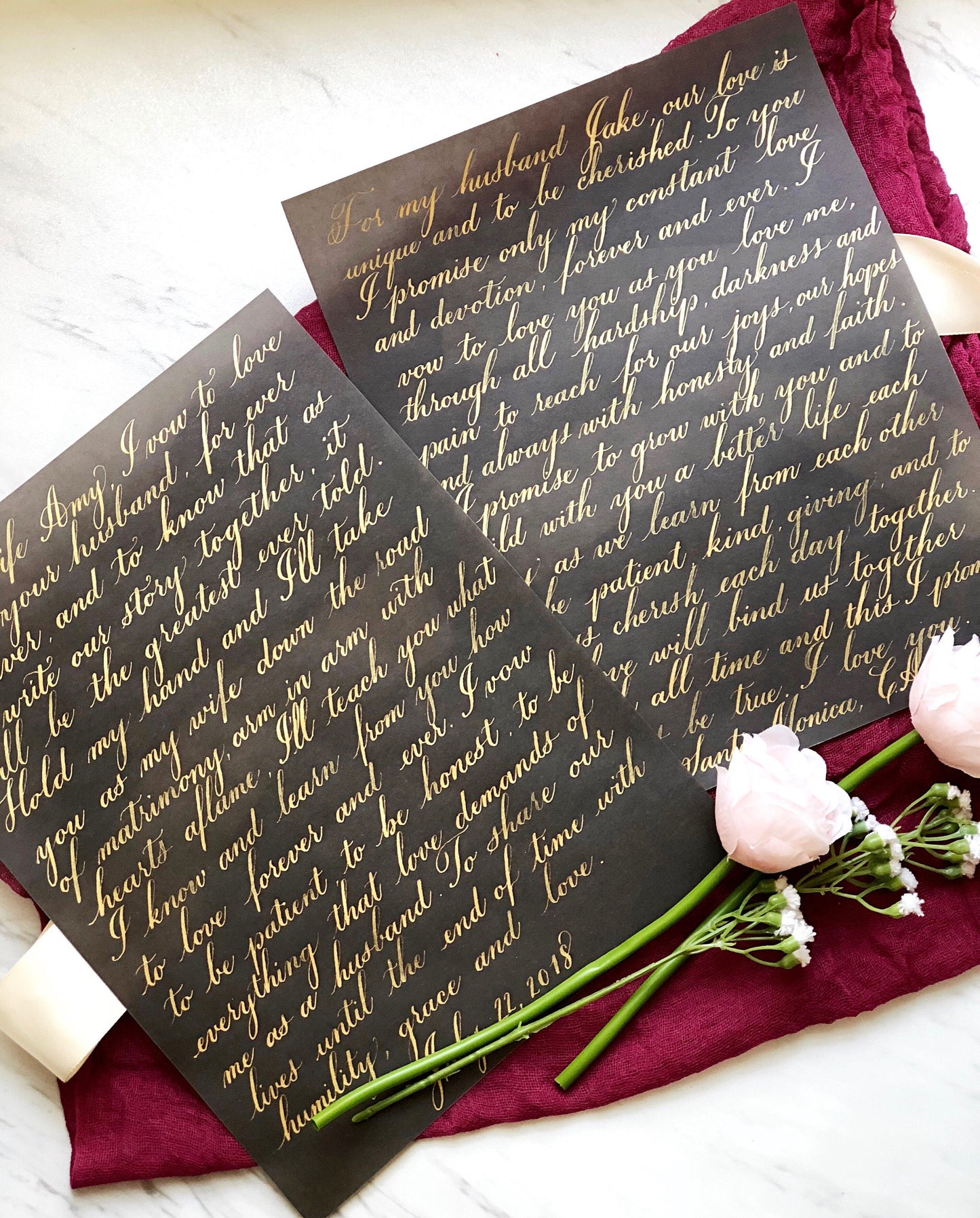 Wedding Vows Keepsake Hand Written Calligraphy | Wedding Vows Wall Decor Art