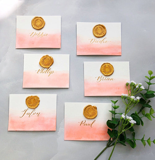 Watercolor Wash Wedding Place Cards | Meal Choice Wax Seal Stamp