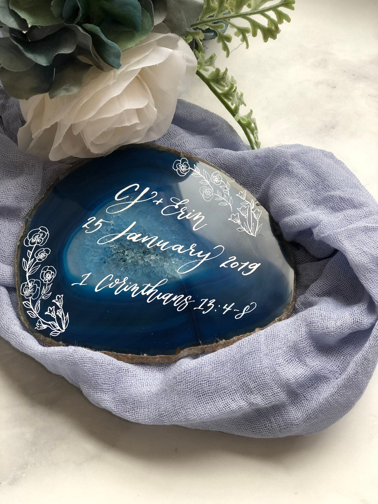 Custom Poem Verse Quote Calligraphy on Large Agate Slice