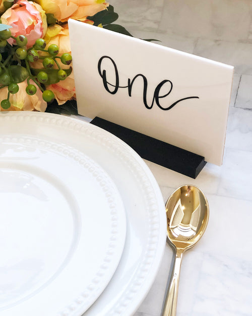 Acrylic Wedding Table Number Sign | White and Gold Acrylic Wedding Sign | White and Black Wedding Sign