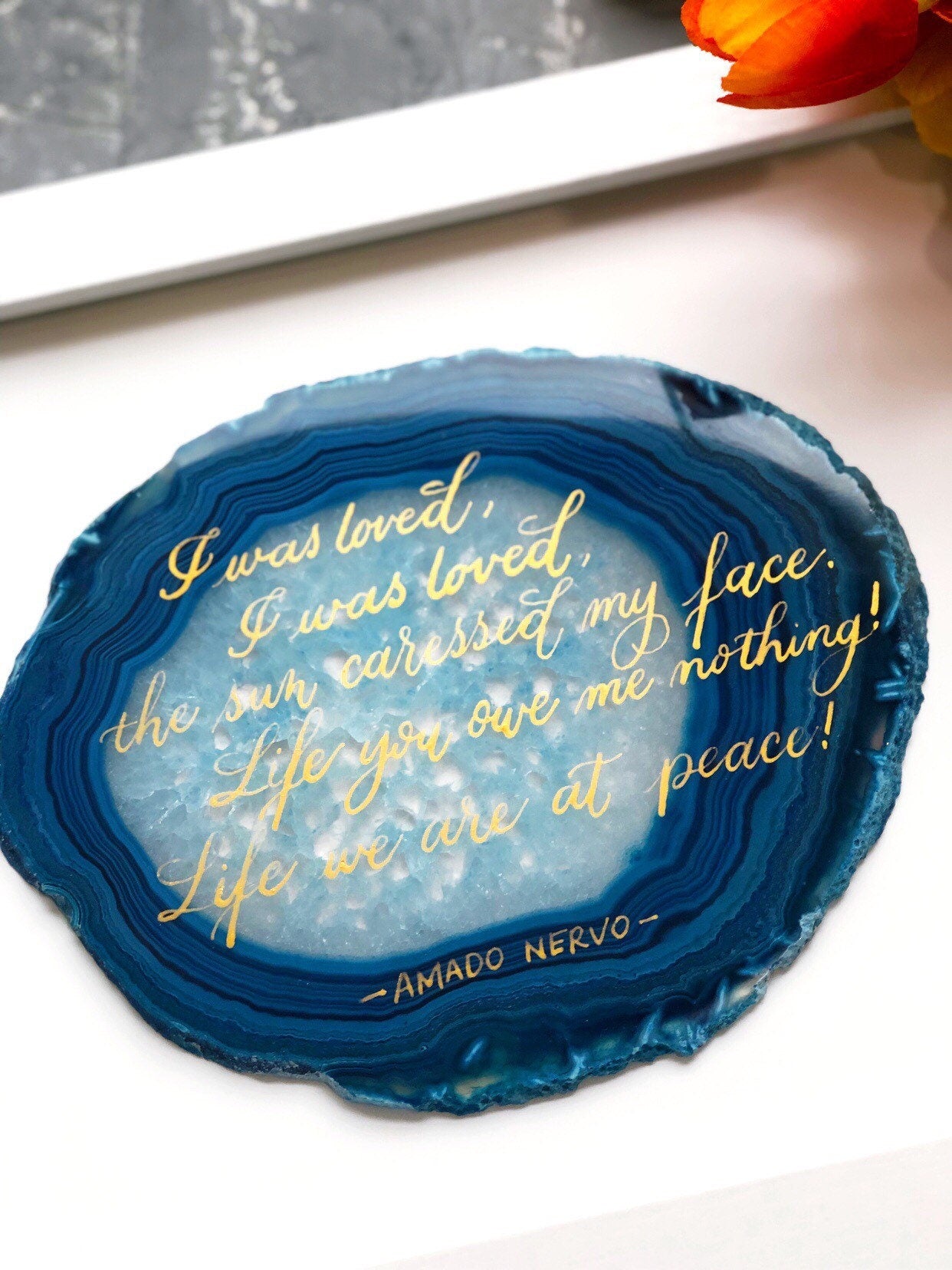 Custom Poem Verse Quote Calligraphy on Large Agate Slice