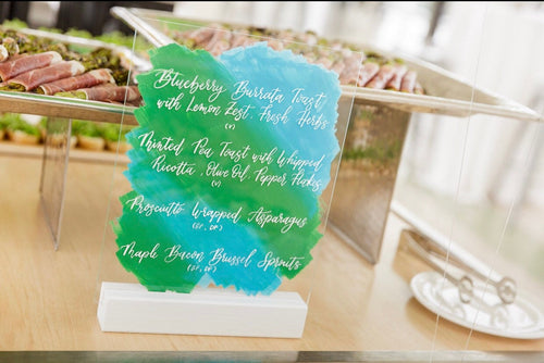 Small Back Painted Acrylic Wedding Menu Sign | Table Menu Sign | Small Dinner Menu Sign
