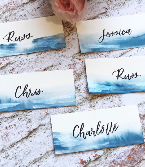 Watercolor Wash Wedding Calligraphy Place Cards | Ombre Watercolor Wedding Calligraphy Name Tags