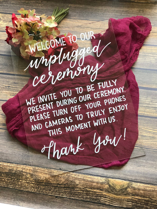 Unplugged Wedding Ceremony Sign | Acrylic Wedding Sign | Wedding Welcome Sign | Acrylic Welcome Sign | Custom Quote Sign