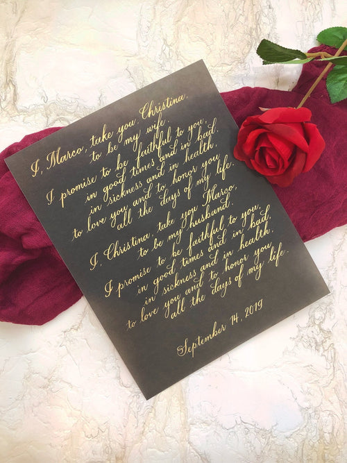 Wedding Vows Keepsake Hand Written Calligraphy | Wedding Vows Wall Decor Art