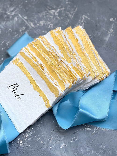 Deckled Edge Cotton Paper Wedding Place Cards | Cotton Rag Paper Gold Edge Accents