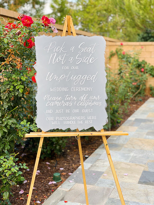  Unplugged Ceremony, Pick a Seat Not a Side, Wedding Sign,  Wedding Ceremony Sign,Welcome Sign for Wedding Reception,16x24 Inch : Home  & Kitchen