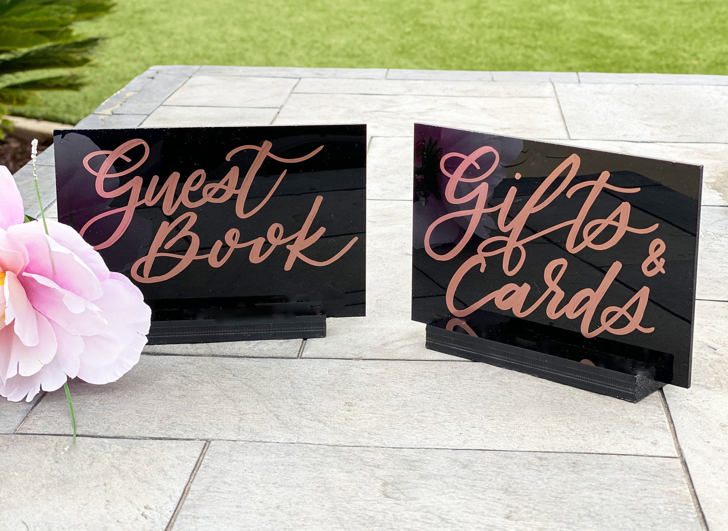 Black Acrylic Cards and Gifts Wedding Sign | Custom Black Acrylic Favors Sign | Black Acrylic Social Media Sign