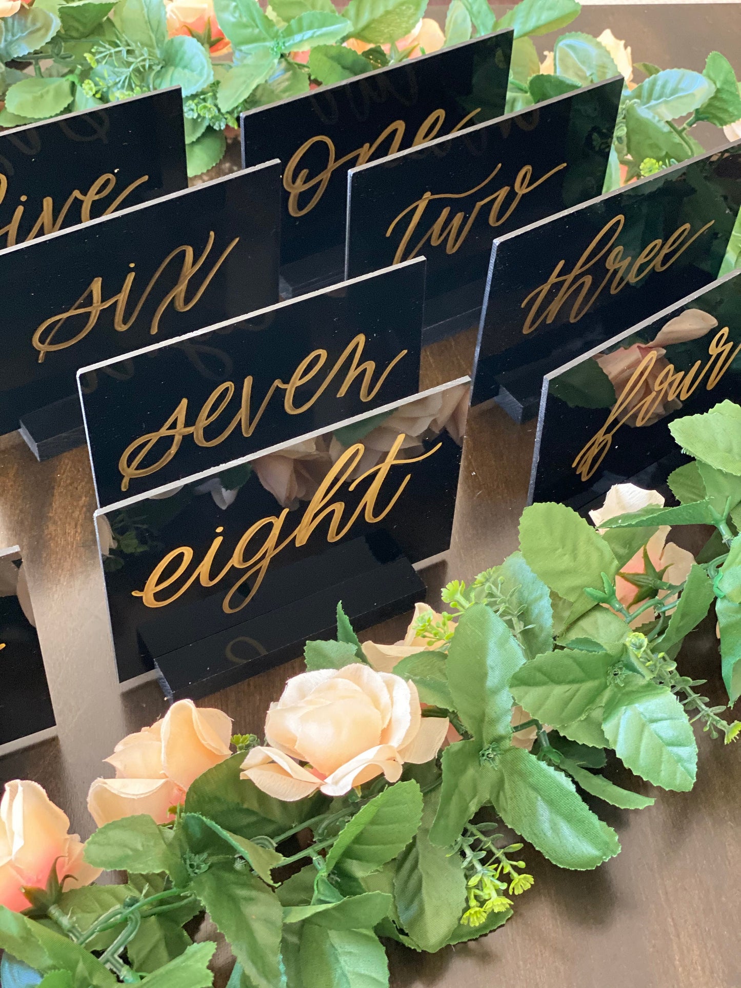 Calligraphy Table Sign Black Acrylic Wedding Table Number Sign | Black Acrylic Calligraphy Ta ...