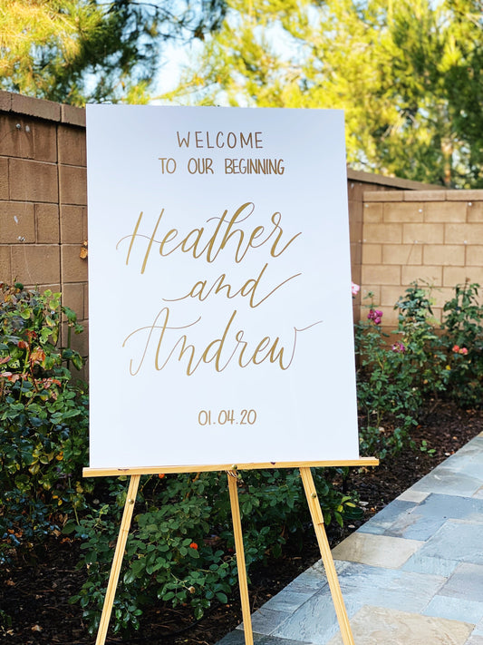 White Acrylic Wedding Welcome Sign | Modern Chic Wedding Welcome Sign | White Acrylic Custom Calligraphy Sign