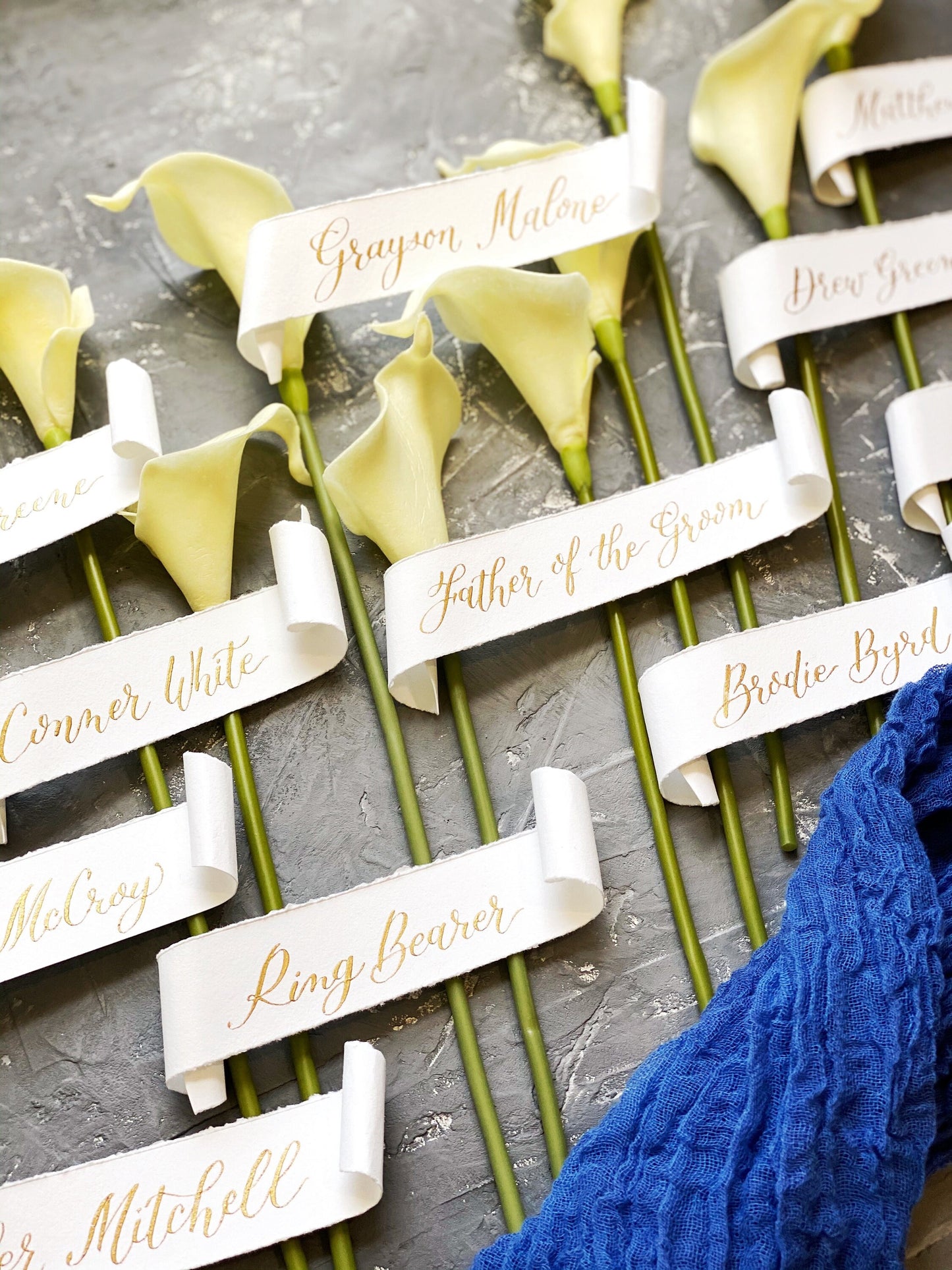 Wedding Boutonnieres Calligraphy Name Scroll Tags | Groomsmen Boutonnieres Name Tags