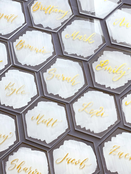 Hexagon Acrylic Wedding Place Cards | Hexagon Back Painted Acrylic Wedding Place Cards Escort Cards